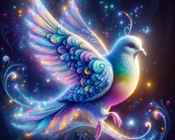 Ethereal Bird in Mystical Realm with Colorful Feathers
