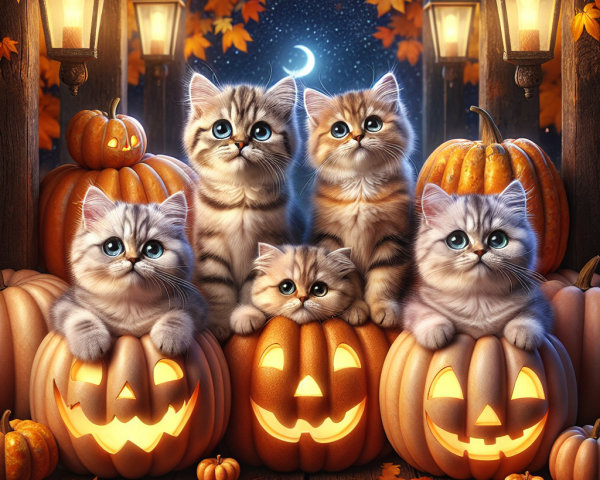 Kittens Among Pumpkins in a Cozy Autumn Scene