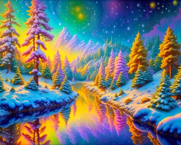 Vibrant Winter Wonderland Landscape at Dusk or Dawn