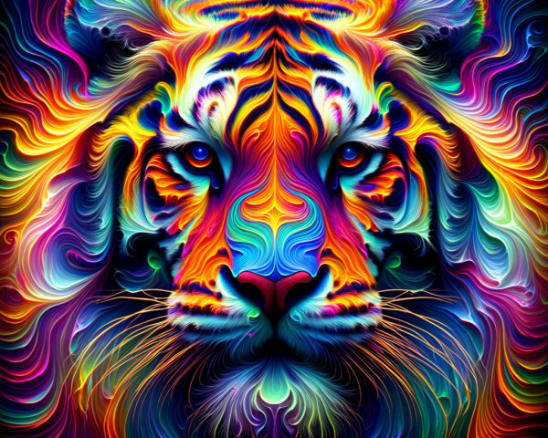 Vibrant Kaleidoscopic Tiger Face with Bold Colors