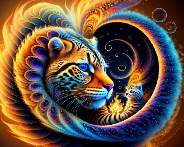 Surreal Tiger Face with Colorful Swirling Patterns