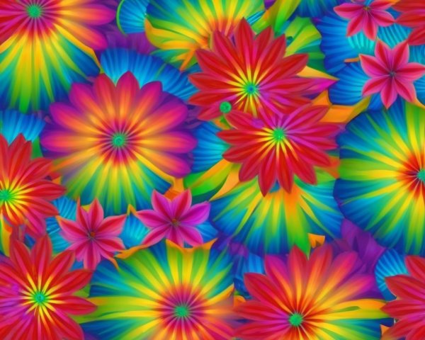 Colorful Flowers in a Psychedelic Pattern Display
