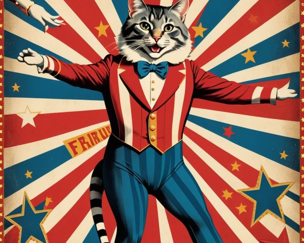 Whimsical Cat Illustration in Circus Performer Attire