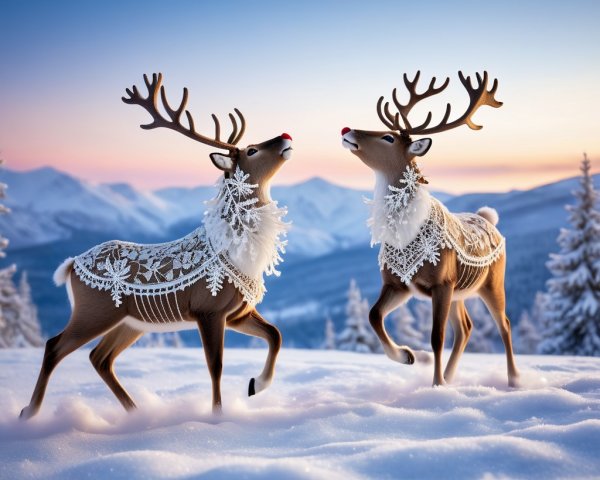 Reindeer in Snowy Landscape with Frosted Antlers