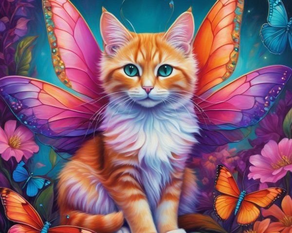Whimsical Orange Tabby Cat with Butterfly Wings