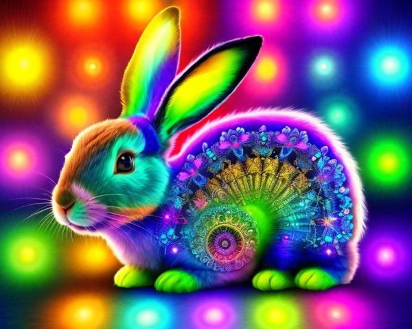 Colorful Rabbit with Psychedelic Patterns and Lights