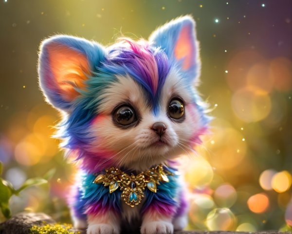 Colorful Fluffy Puppy with Jeweled Necklace
