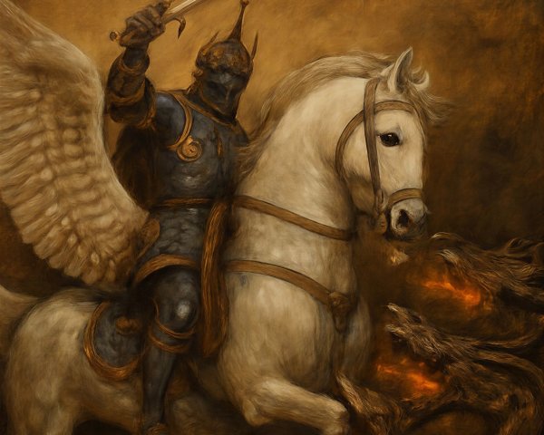 Winged Knight on Pegasus in Dramatic Digital Art