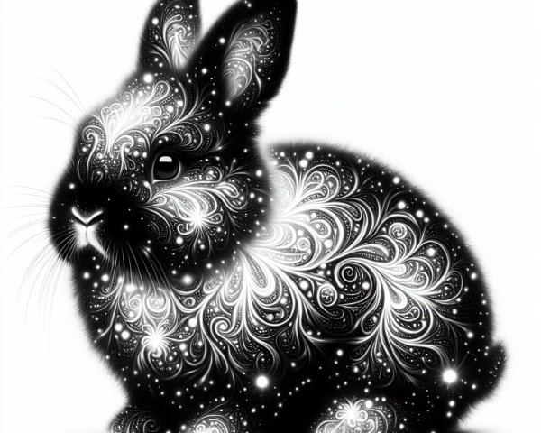 Detailed Black and White Illustration of a Rabbit