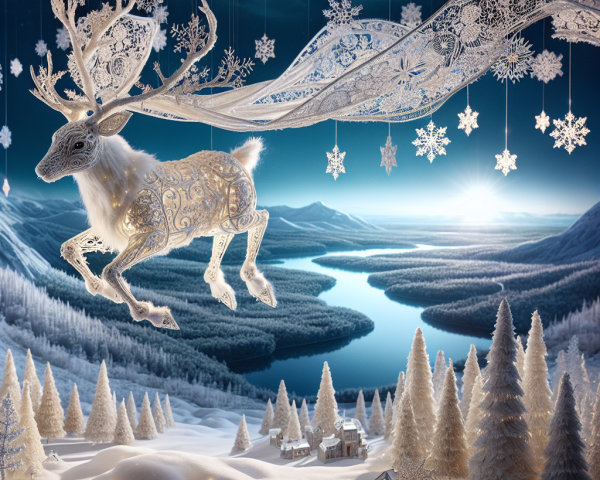 Whimsical Winter Scene with Majestic Reindeer