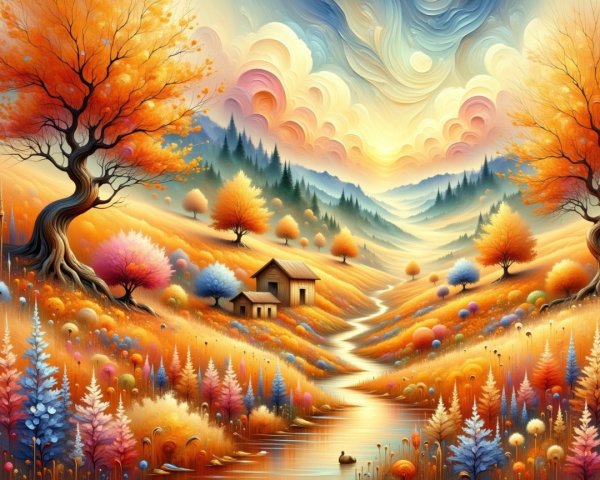 Vibrant Autumn Landscape with Colorful Foliage and River