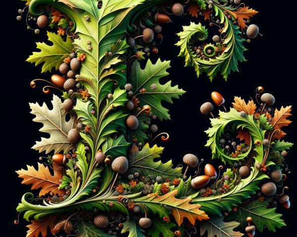 Intricate Design of Leaves, Acorns, and Berries