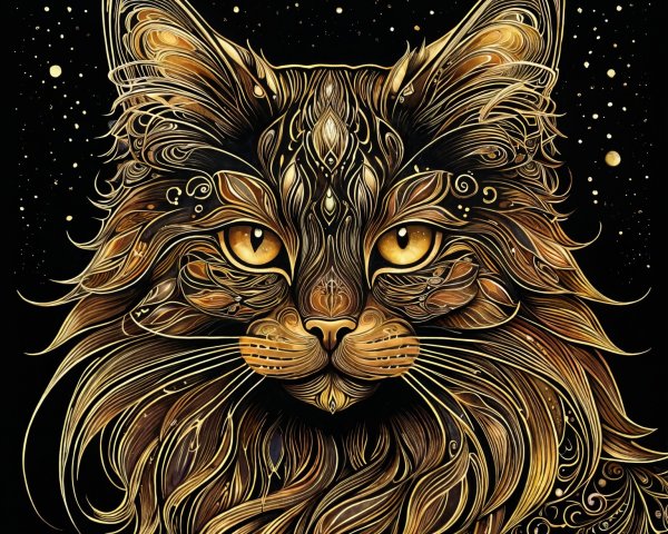 Majestic Cat with Intricate Fur Patterns and Golden Eyes