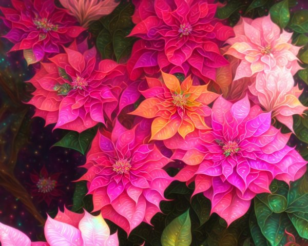 Colorful Poinsettia Flowers in a Dreamy Background