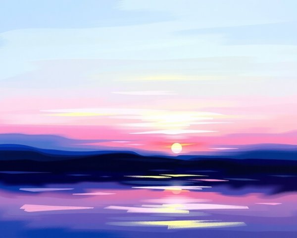 Serene Pastel Landscape of Sunset Over Calm Lake