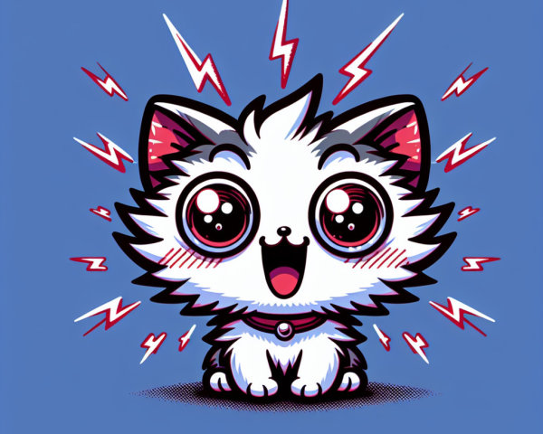 Cartoon Cat with Fluffy Fur and Joyful Expression