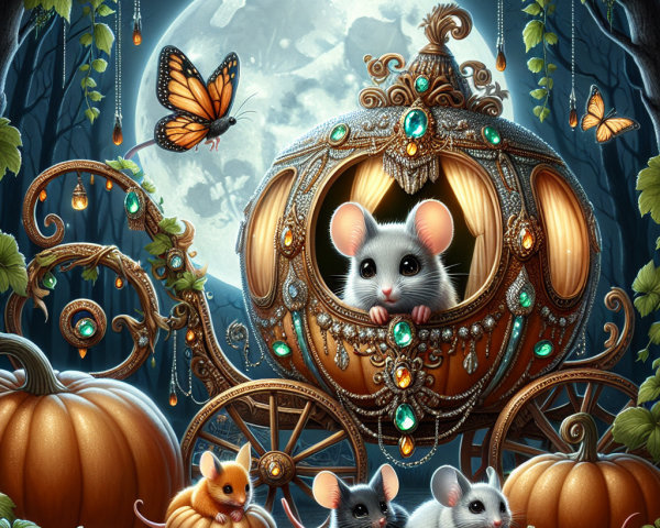 Whimsical Pumpkin Carriage Scene Under Full Moon