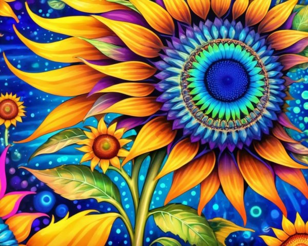 Vibrant Sunflower Artwork with Intricate Detailing