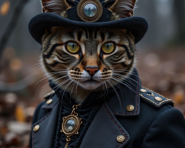 Regal Cat in Top Hat and Tailored Coat in Forest