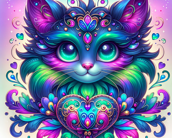 Vibrant Cat Face Illustration with Intricate Patterns