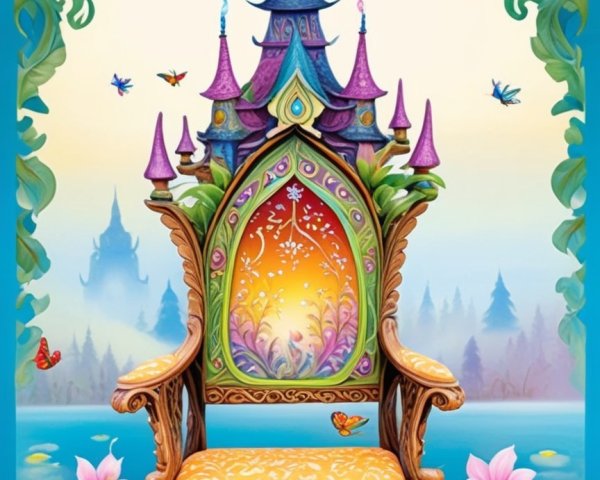 Whimsical Throne Chair with Vibrant Patterns and Colors