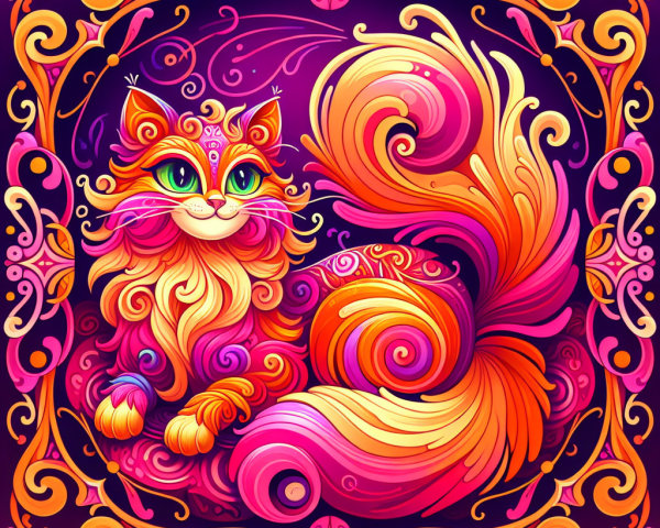 Vibrant Whimsical Illustration of a Stylized Cat