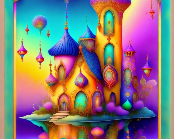 Vibrant Dreamlike Castle with Ornate Details
