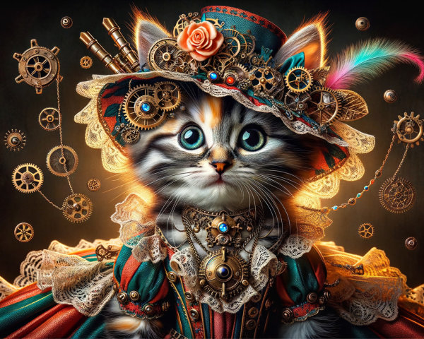 Whimsical Steampunk Cat with Intricate Accessories