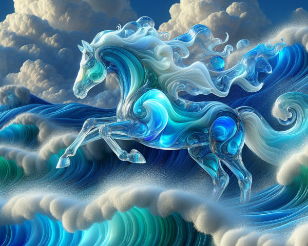 Majestic horse galloping through vibrant ocean waves