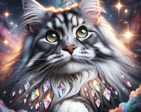 Maine Coon Cat in a Celestial Cosmic Setting