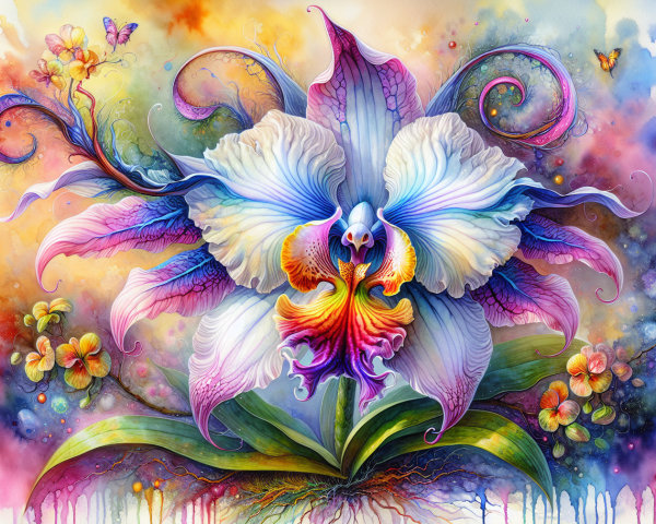 Vibrant Orchid Illustration with Colorful Patterns