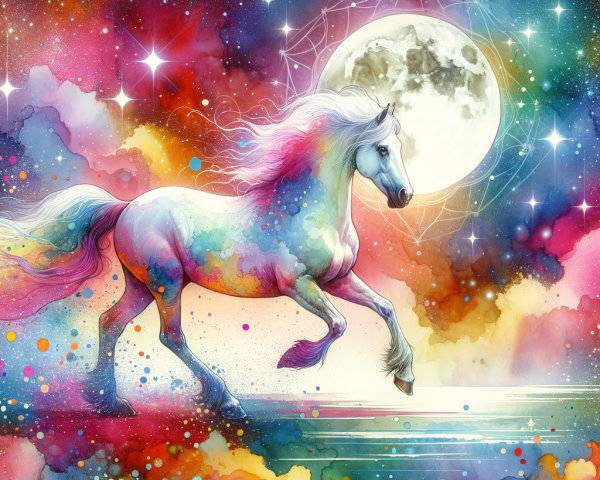 Majestic horse in a vibrant starry landscape
