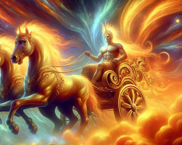 Chariot Rider Surrounded by Celestial Colors and Flames