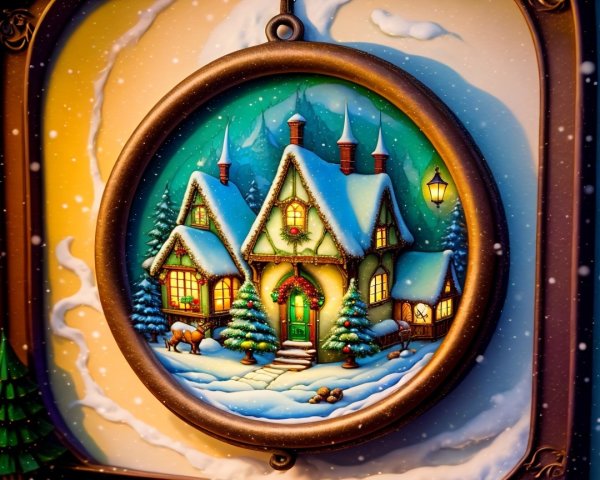 Cozy Snow-Covered Cottage in Winter Scene
