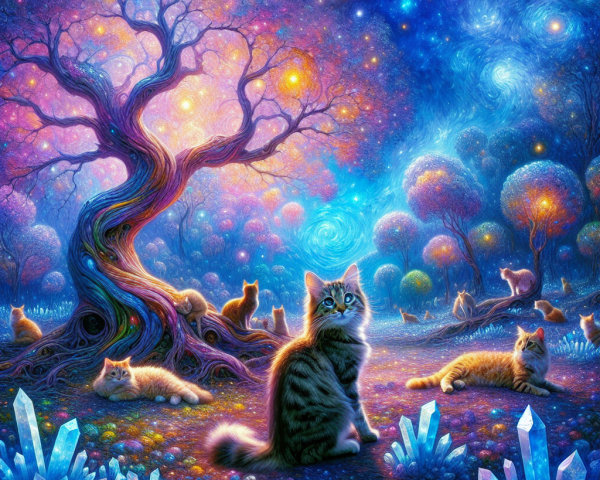 Vibrant Dreamlike Landscape with Cosmic Elements