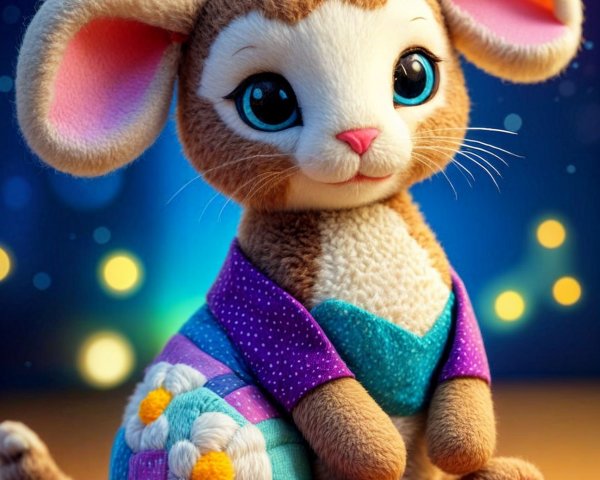 Adorable Plush Mouse Toy on Colorful Quilt Background