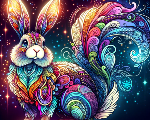 Vibrant Rabbit Design Against Starry Background