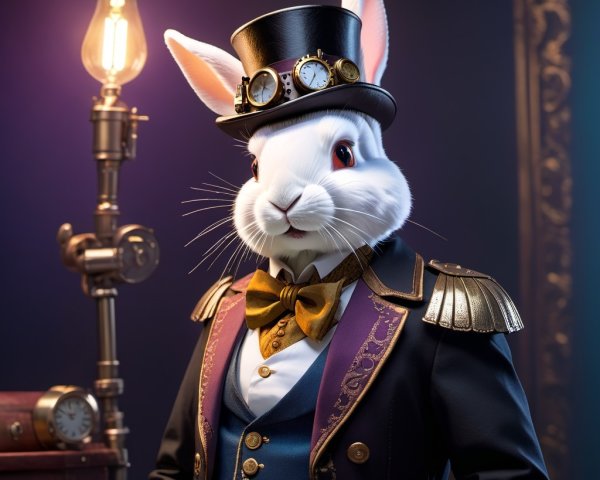 Elegant Rabbit in Steampunk Attire with Vintage Backdrop