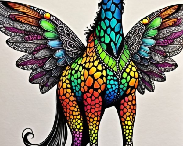 Whimsical creature with giraffe and bird features