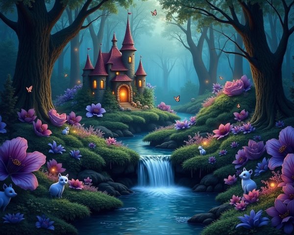 Charming Stone Castle in a Magical Twilight Forest