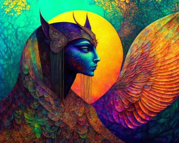 Vibrant Digital Painting of Otherworldly Woman in Profile