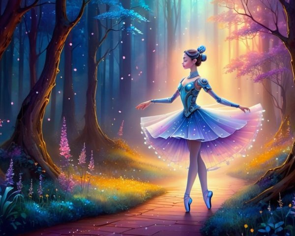 Vibrant Ballerina in a Magical Forest Painting