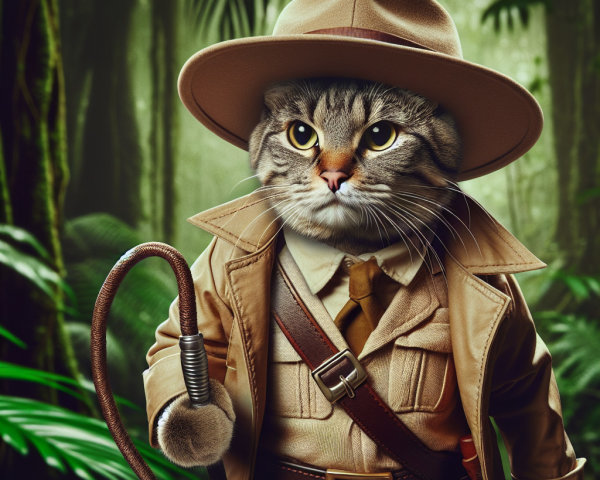Cat Explorer in a Lush Green Jungle Setting