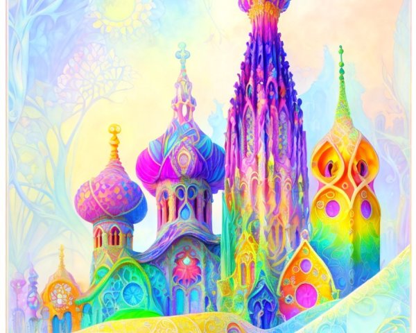 Vibrant Dreamlike Landscape with Whimsical Towers