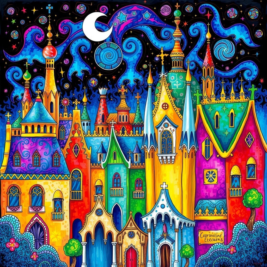 Whimsical Vibrant Landscape with Fantastical Buildings