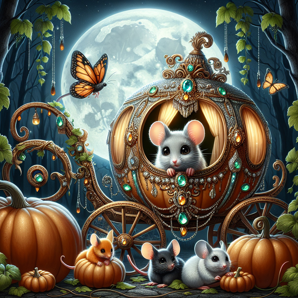 Whimsical Pumpkin Carriage Scene Under Full Moon