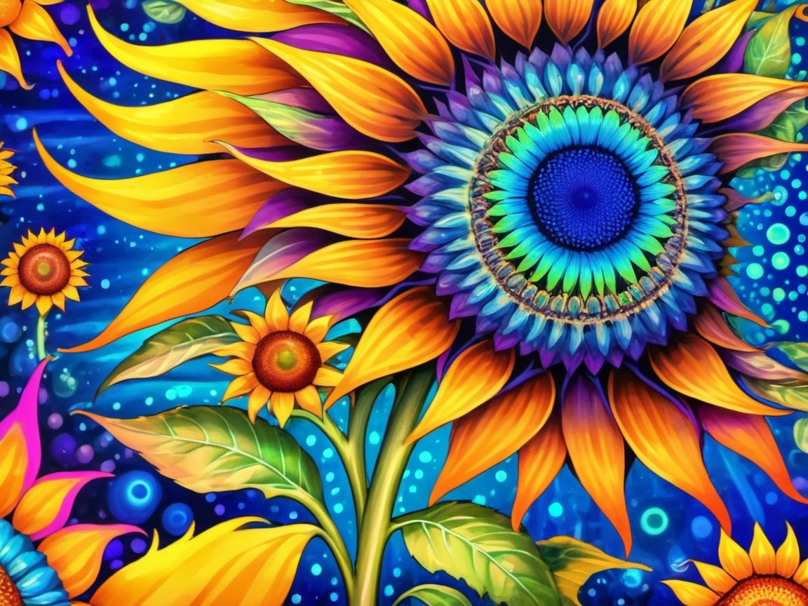 Vibrant Sunflower Artwork with Intricate Detailing