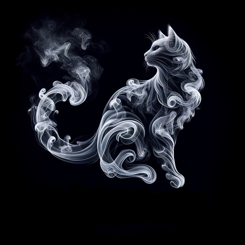 Artistic Smoke Cat Silhouette on Black Background