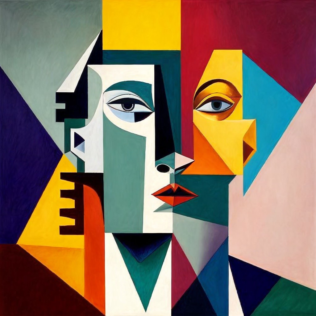 Abstract Artwork of Two Faces with Geometric Shapes