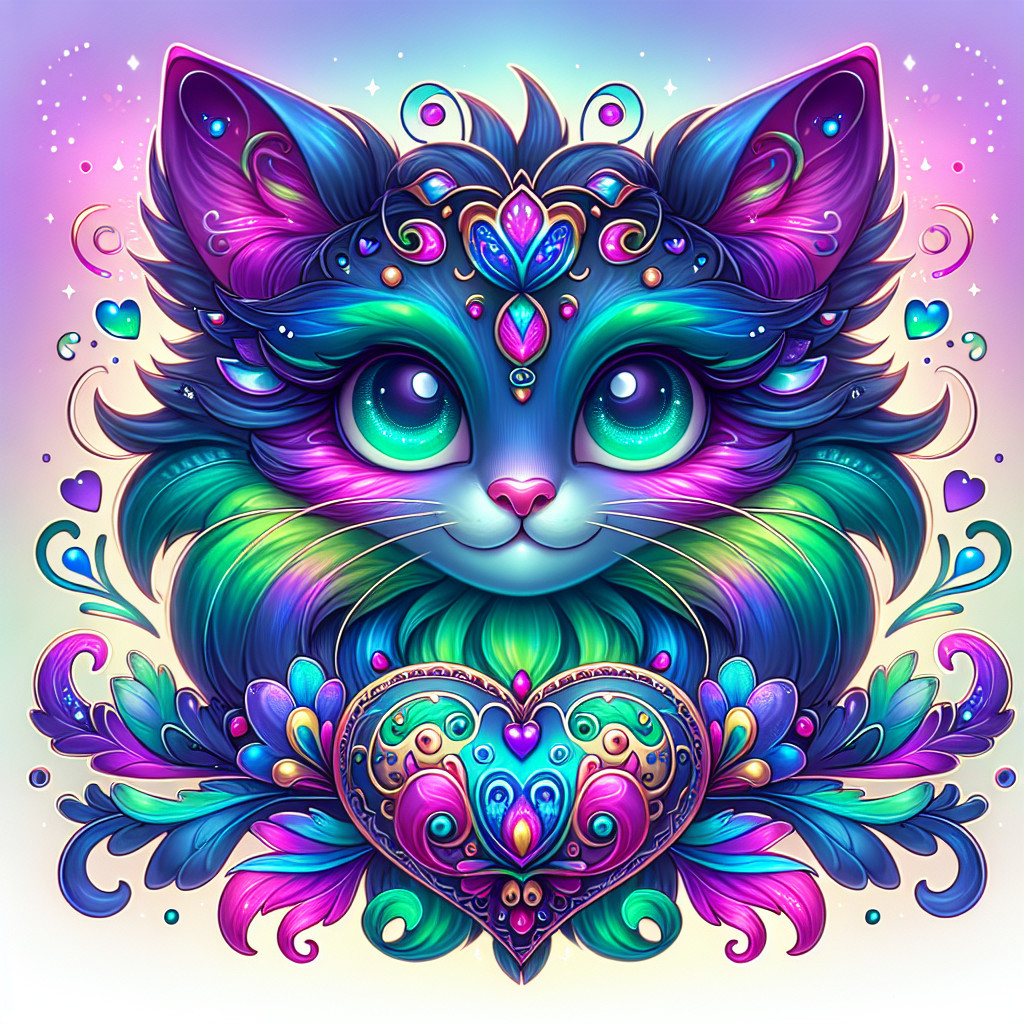 Vibrant Cat Face Illustration with Intricate Patterns